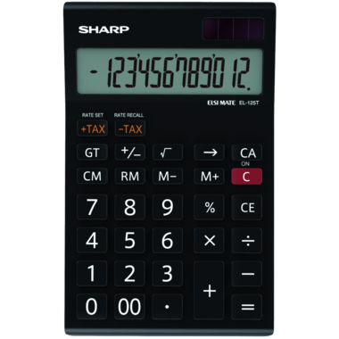 Taschenrechner SHARP EL125TWH schwarz 12 stellig, Solar