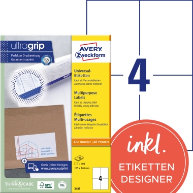 Etikett Avery Zweckform 3483 105x148mm weiß 400 St.