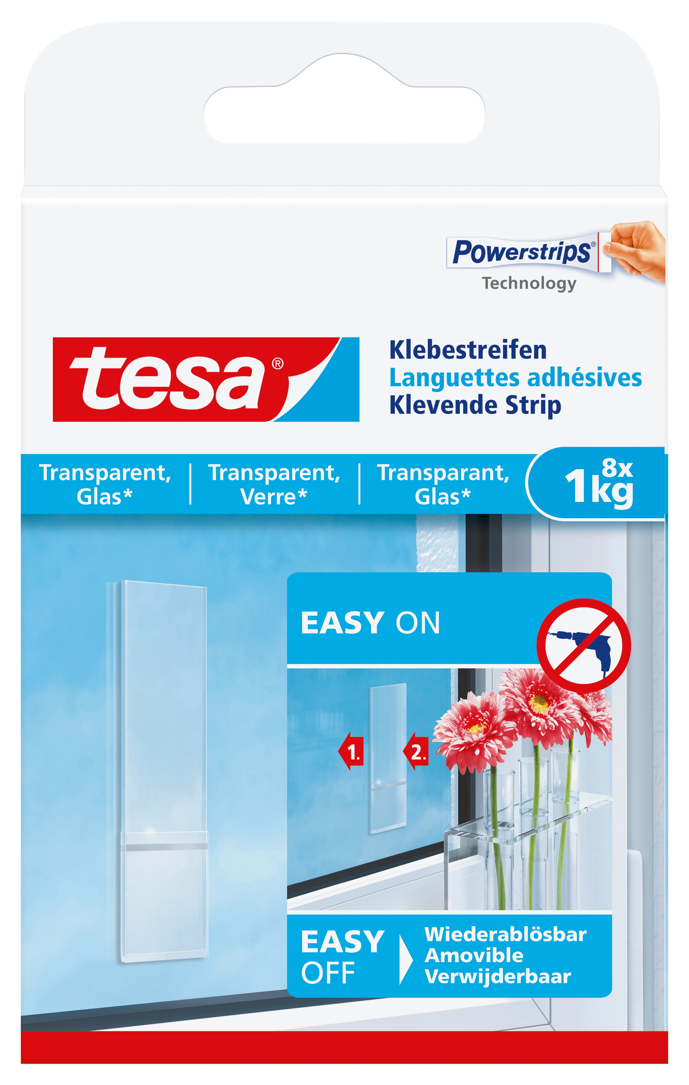 Klebestreifen Tesa 77733 transparent Inhalt: 8 Streifen x 1Kg, wiederverwendb