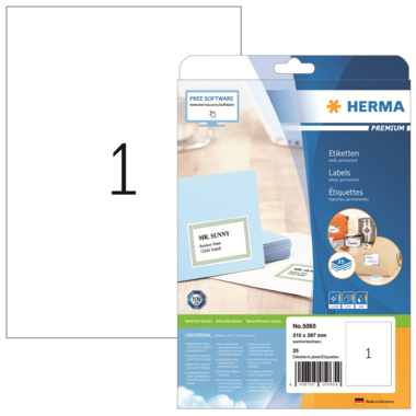 Etikett Herma 5065 210x297mm weiß Inkjet-, Laser- U. Kopier Etikett Herma 5065 210x297mm weiß Inkjet-, Laser- U. Kopier