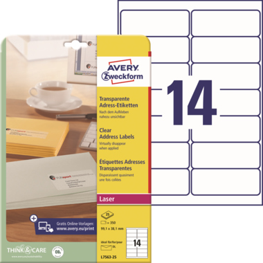 Etikett Zweckf. L7563-25 99,1x38,1mm Laser, Transparent