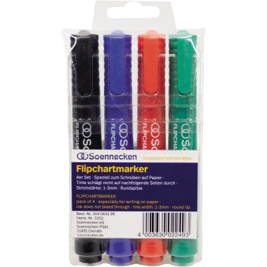 Flipchartmarker Soennecken 3352 sortiert 4er Etui 1-3mm Rundspitze