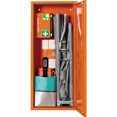 Erste Hilfe Schrank Söhngen 0501051 mit Krankentrage gefüllt orange