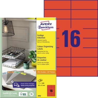 Etikett Avery Zweckform 3452 105x37mm rot 1.600 St.