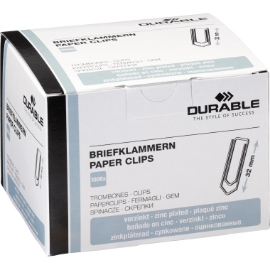 Briefklammer DURABLE 1211 32mm verzinkt 1.000 Stück 
