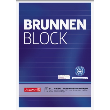 Briefblock BRUNNEN 105241701 A5 liniert recycling 50 Blatt