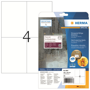 Etikett Herma 4697 105,0x148,0mm weiß Laser- U. Kopier Folien, Matt