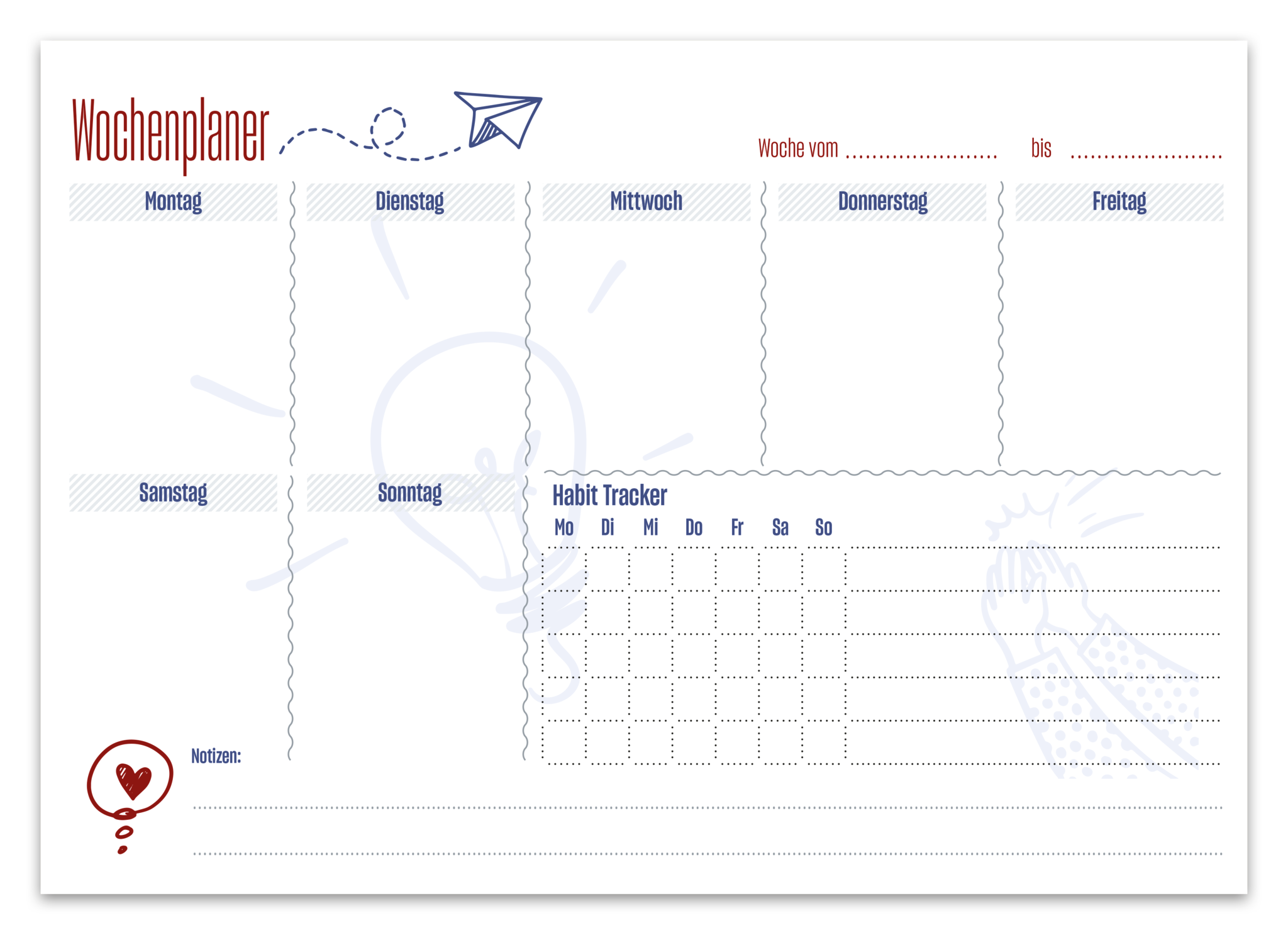 Notizblock Staufen 44016100 A4 quer weiß 52 Blatt Wochenplaner REC URSUS Style 
