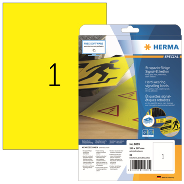 Signal - Etiketten Herma 8033 gelb 210x297mm , , Strapazierfähig Folie, Sta Signal - Etiketten Herma 8033 gelb 210x297mm , , Strapazierfähig Folie, Sta