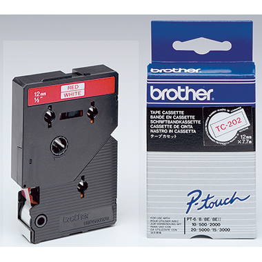Schriftband Brother TC-202 weiß/rot 12mm x 7,7m
