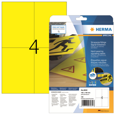Etikett Herma 8032 105,0x148,0mm, gelb Strapazierfähig Folie, Stark Haftend,