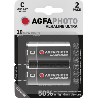 Batterie AGFAPHOTO Alkaline Ultra, C LR14,1.5V,Baby,Retail Blister (2-Pack)