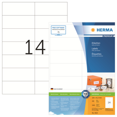 Etikett Herma 4625 105,0x42,3mm weiß Inkjet-, Laser- U. Kopier