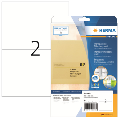 Etikett Herma 4683 210x148mm transp Arent, Laser- U. Kopier Folien, Matt