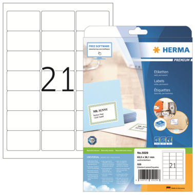 Etikett Herma 5029 63,5x38,1mm weiß matt, Adressetikett