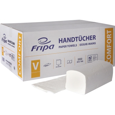 Papierhandt. 2lag. 25x23cm weiß V-Falz
