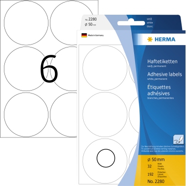 Etikett HERMA 2280 Ø-50mm weiß  Markierungspunkte 192 St.