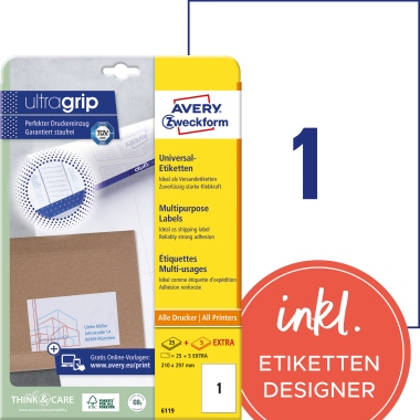 Etikett Avery Zweckform 6119 210x297mm weiß 30 St.