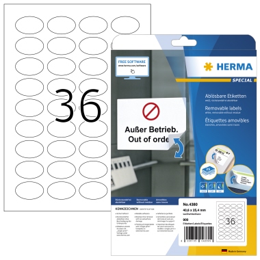 Etikett Herma 4380 40,6x25,4 mm oval ws Weiss