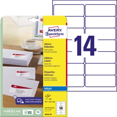 Etikett Avery Zweckform J8163-25 99,1x38,1mm weiß 350 St.