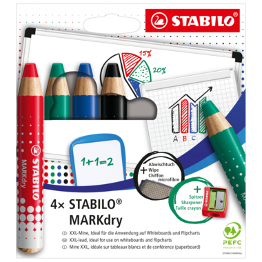 Boardmarker Stabilo MARKdry 648 sortiert Rundspitze, Trockenmarker Spitzer&Tuch