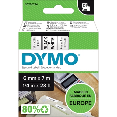 Schriftband Dymo 43613 weiß/schwarz Breite 6 Mm, Länge 7 M