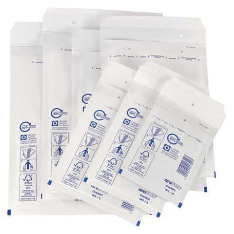 Luftpolstertasche aroFOL Gr. 4 weiß CLASSIC Trifixverschluss Pk. 100 Stück