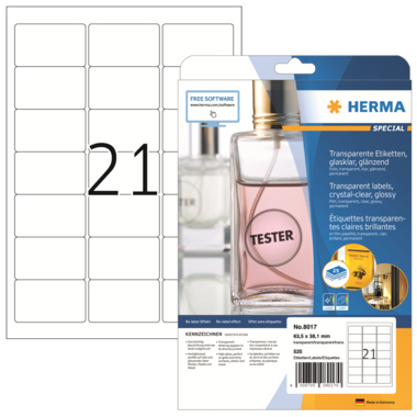 Etikett Herma 8017 63,5x38,1mm, transp Arent, Glasklar Folie Glänzend 525 Stück