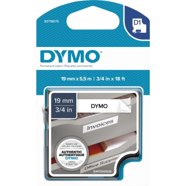 Schriftband Dymo D1 S0718070 schwarzweiß 19mm/5,5m Hochleistungsband