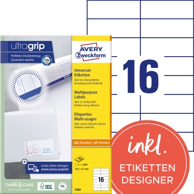 Etikett Avery Zweckform 3484 105x37mm weiß 1.600 St.