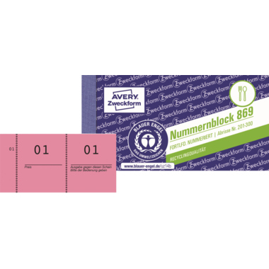 Nummernblock Avery Zweckform 869-10-3 1-1000 pink 105x53mm 10 Stück