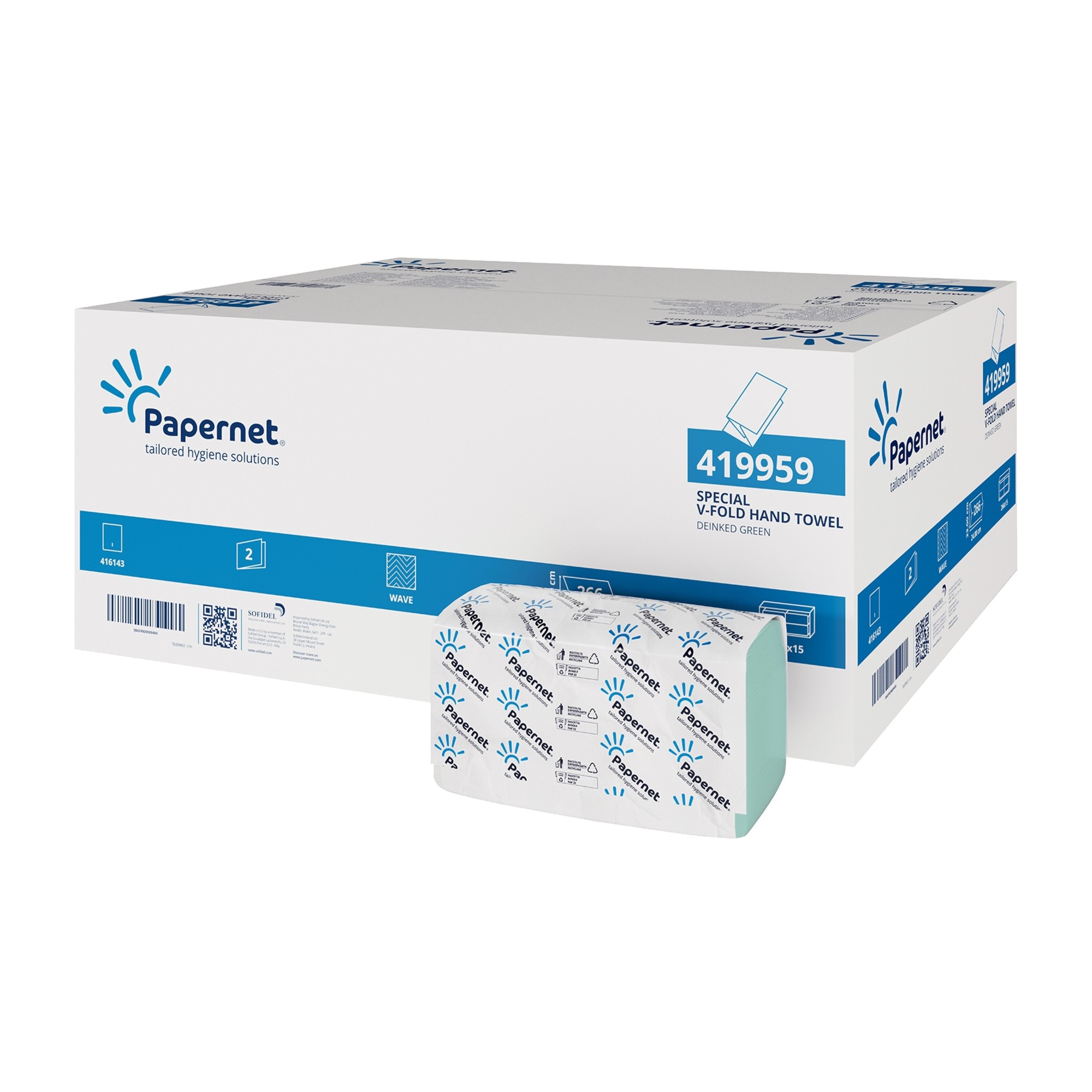 Papierhandt. Papernet 2lag. 24x23cm RC V-Falz grün 15x266 Bl. 419959