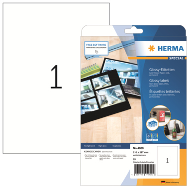 Etikett Herma 4909 210x297mm weiß Glänzend, Laser-und Kopier Etikett Herma 4909 210x297mm weiß Glänzend, Laser-und Kopier