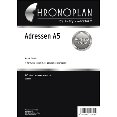 Adressen Chronoplan 50308 A5 148x210mm, 80g/m², 25 Blatt