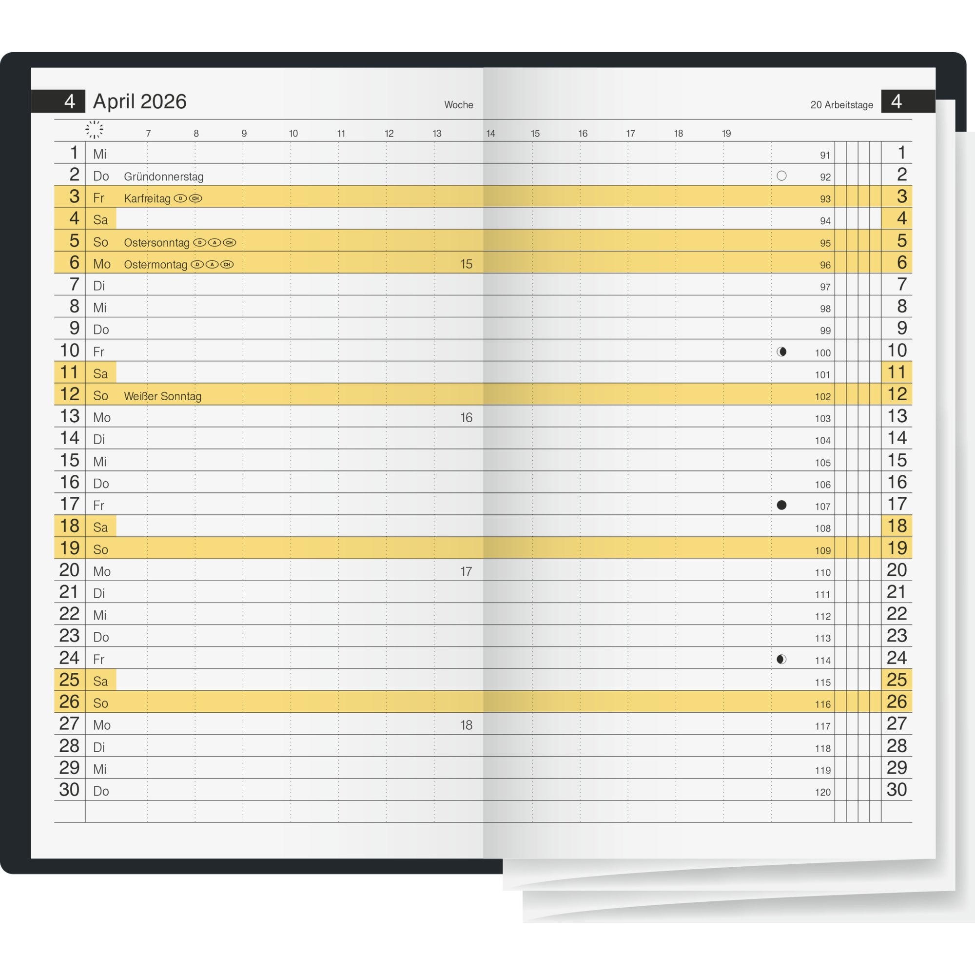 Taschenkalender Brunnen 45472 2S/1M schwarz 87 x 153 mm Leoporello