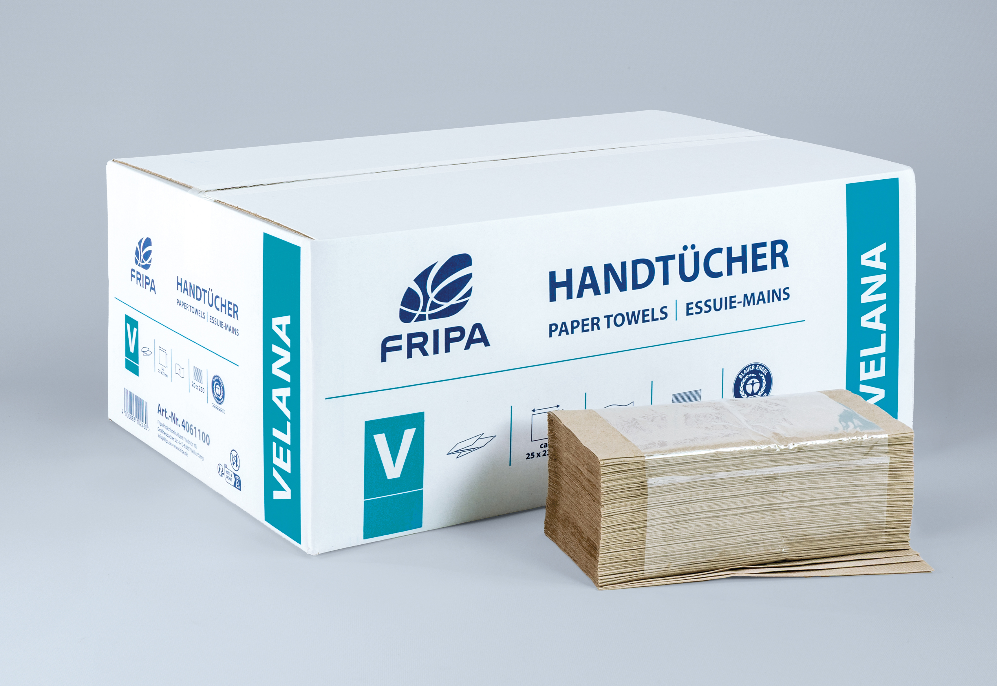 Papierhandtuch Fripa 25x23cm 1lag. braun Velana recycling V Falz 