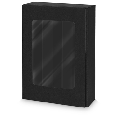 Geschenkkarton 360x250x90mm schwarz 3er Präsentkarton Passepartout offene Welle