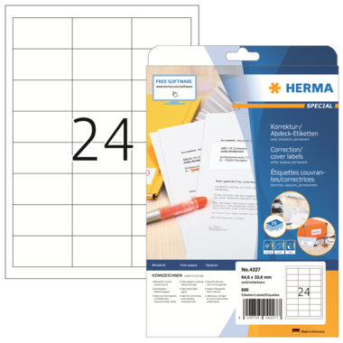Etikett Herma 4227 64,6x33,8mm weiß Inkjet-, Laser- U. Kopier