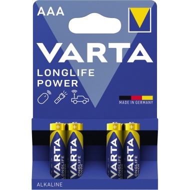 Batterie Varta Alkaline AAA LR03 1.5V Longlife Power, Retail Blister 4-Pack