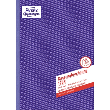 Kassenabrechnung Avery Zweckform 1768 A4 