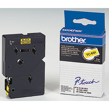 Schriftband Brother TC-691 gelb/schwarz 9mm x 7,7m