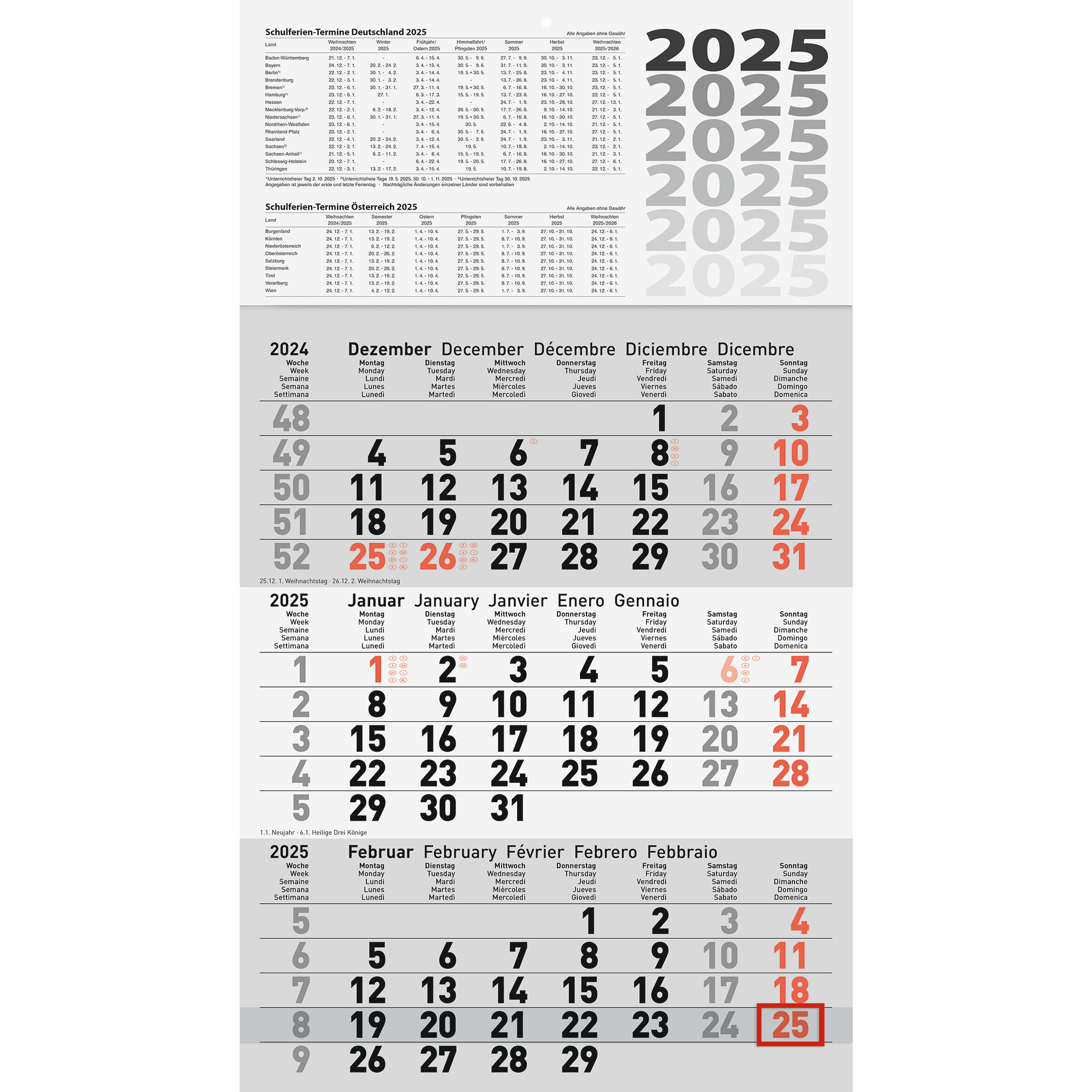 Dreimonatskalender 60114 30x48cm 