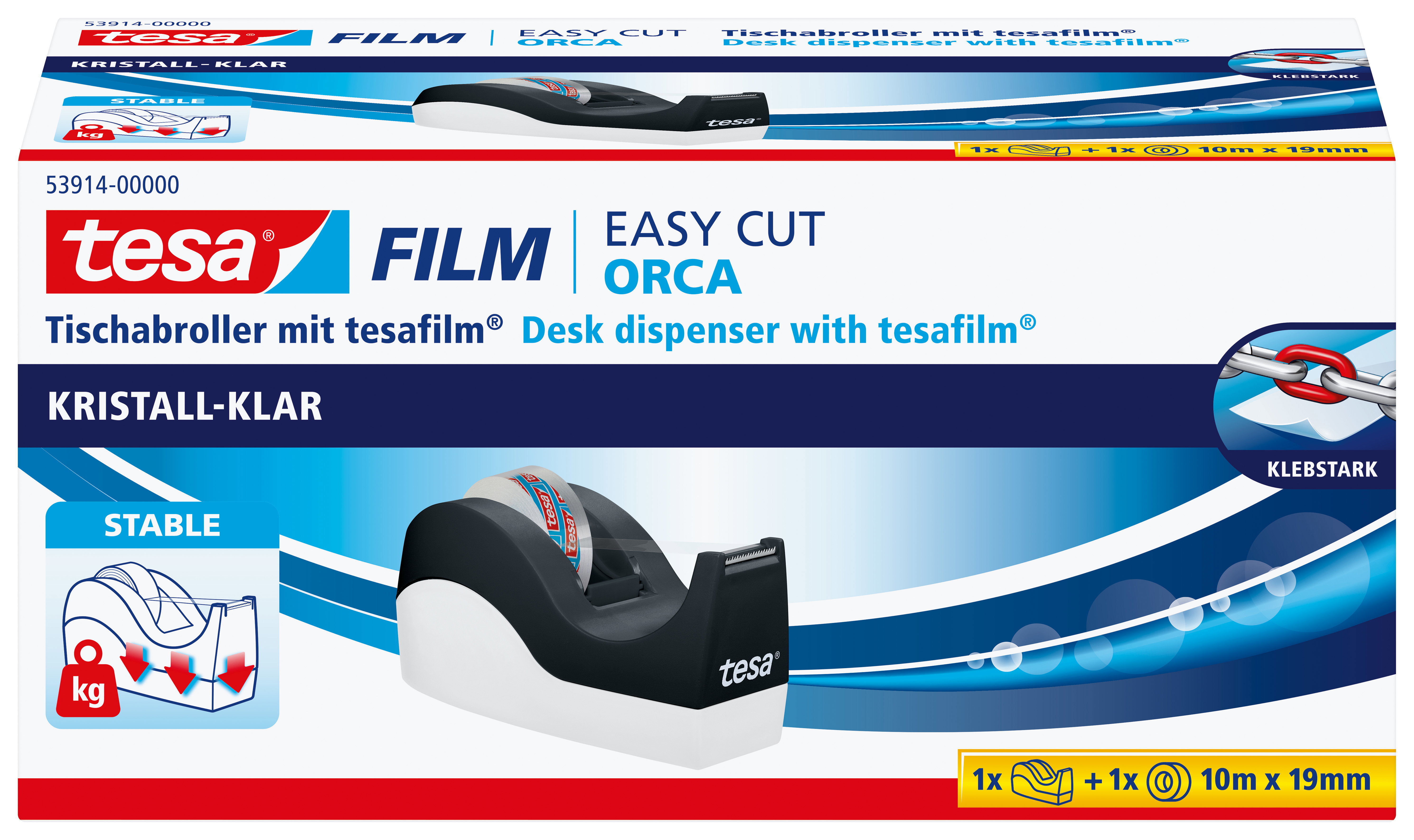Tischabroller Tesa 53914 schwarz/weiß Easy Cut ORCA 19mm x 33m