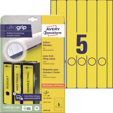 Rückenschild Avery Zweckform L4751-20 PC gelb schmal/lang, selbstklebend 100 St.
