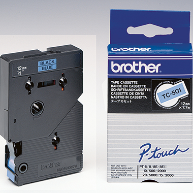 Schriftband Brother TC-501 blau/schwarz 12mm x 7,7m