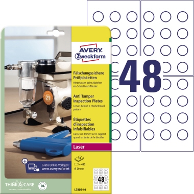 Prüfplaketten Avery Zweckform L7805-10 A4 Ø-20mm weiß 480 Stück