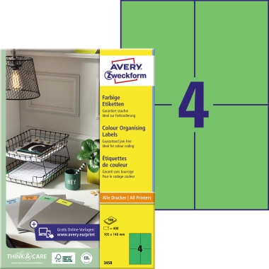 Etikett Avery Zweckform 3458 105x148mm grün 400 St.
