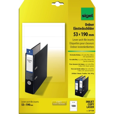 Einsteckschild Sigel LP734 53x190mm weiß 