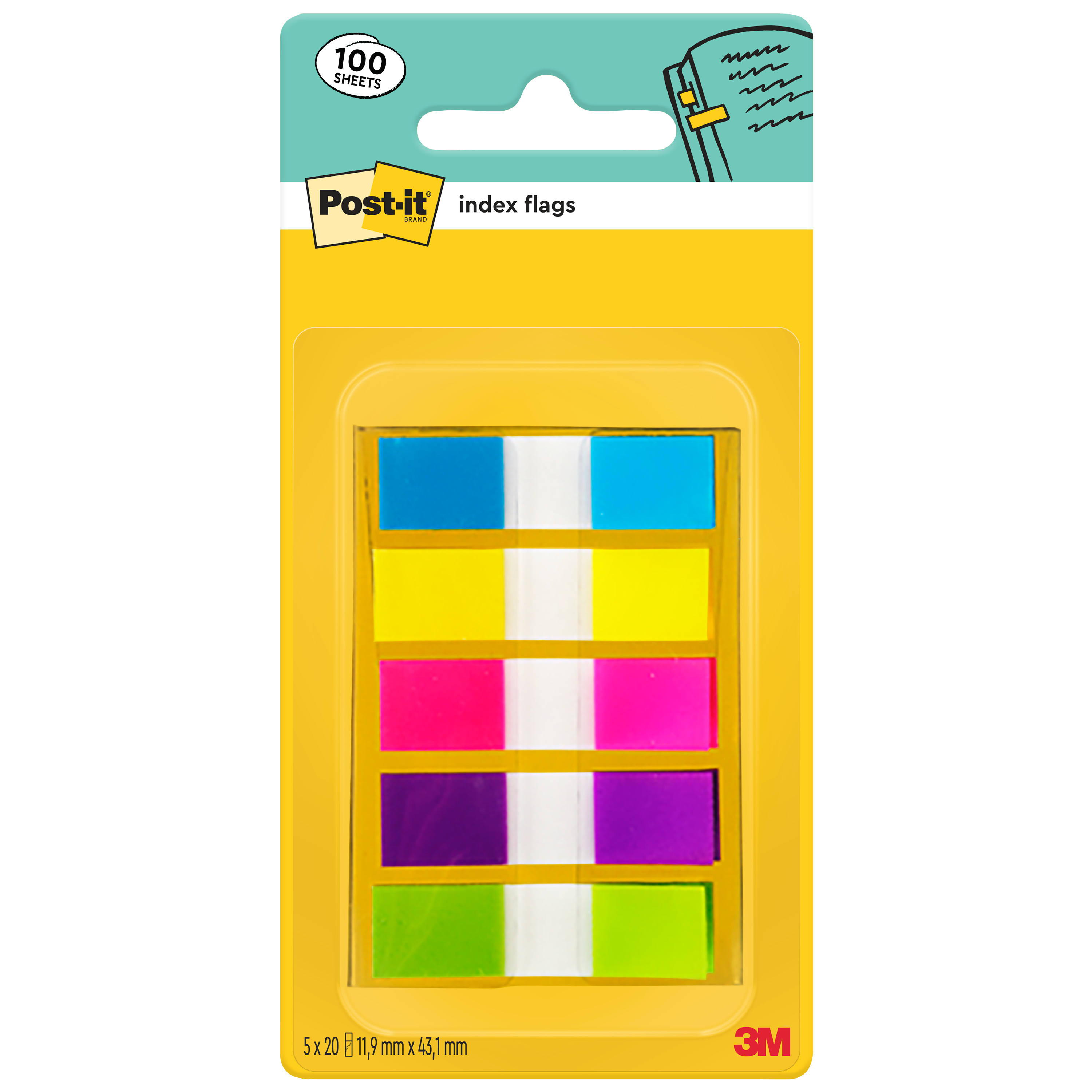 Haftstreifen Index Post-It 6835CBEU Etui Leuchtfarben 5x20 Heftsteifen