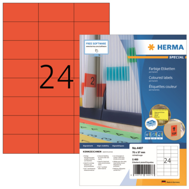 Etikett Herma 4407 70,0x37,0 rot Inkjet-, Laser- U. Kopier